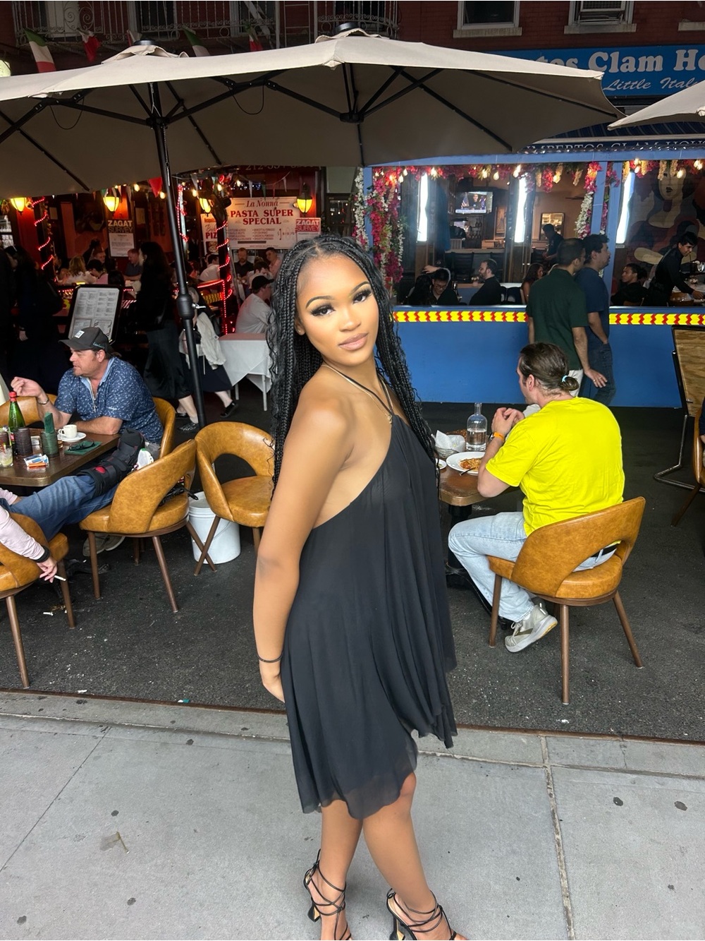 Black Flowing Halter Mini Dress